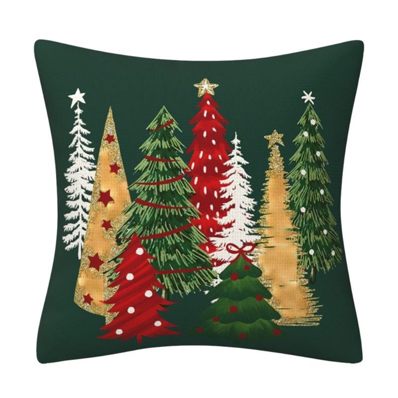 Festival Polyester Cushion Cover With Christmas Tree Designs Soft Sturdy Pillowcase For Home Decoration