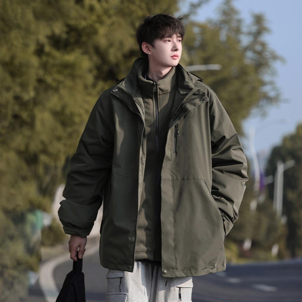 Army Green Outdoor Jacket Men's Three-in-one Removable Autumn and Winter Windproof Waterproof Three-proof Jacket
