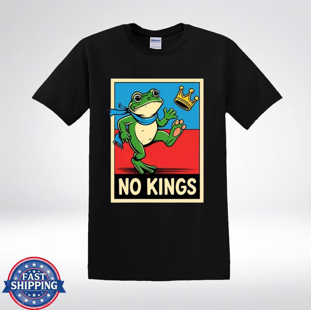 No Kings Funny Frog Cartoon Graphic Freedom T-Shirt S