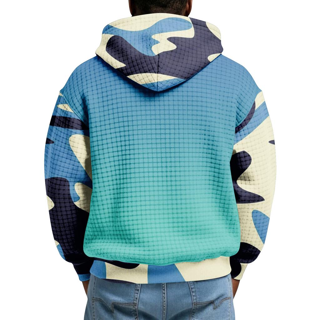 Men's Half-Zip Hooded Plaid Pullover Drawstring Print Casual Sports Sweatshirt