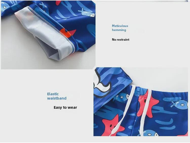 Set de costum de baie cu mânecă scurtă din desene animate 2024 pentru băieți, cu cască de baie și trunchi