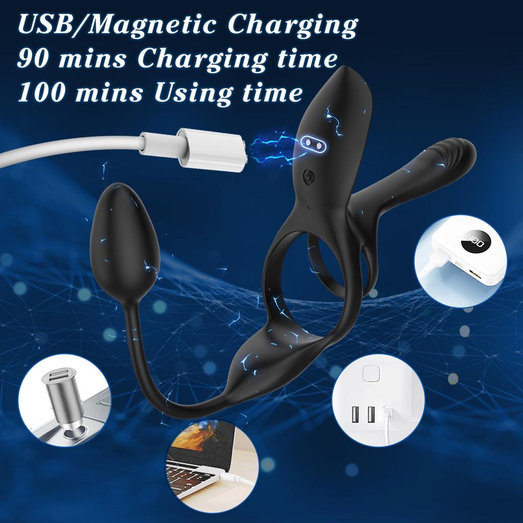 3 in 1 Vibrating Cock Ring Penisring Vibrators Adult Toys Remote Control Cockring Anal Butt Plug Male Sex Toys for Couple