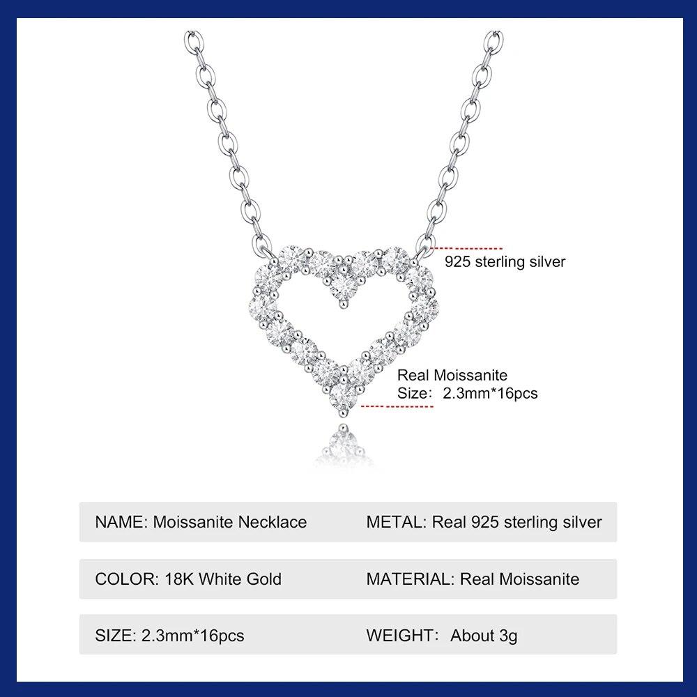 Korean Fashion Heart Shaped Moissanite Pendant Necklace for Women S925 Silver Diamond Clavicle Chain Birthday Party Jewelry Gift