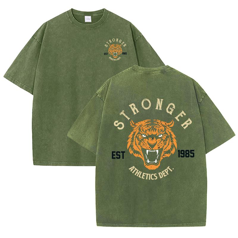 

Stronger Tiger Sport Print Wash T Shirt Woman Summer Comfortable Washed Tee Casual Shortwear Soft Cotton Unisex Clothes S