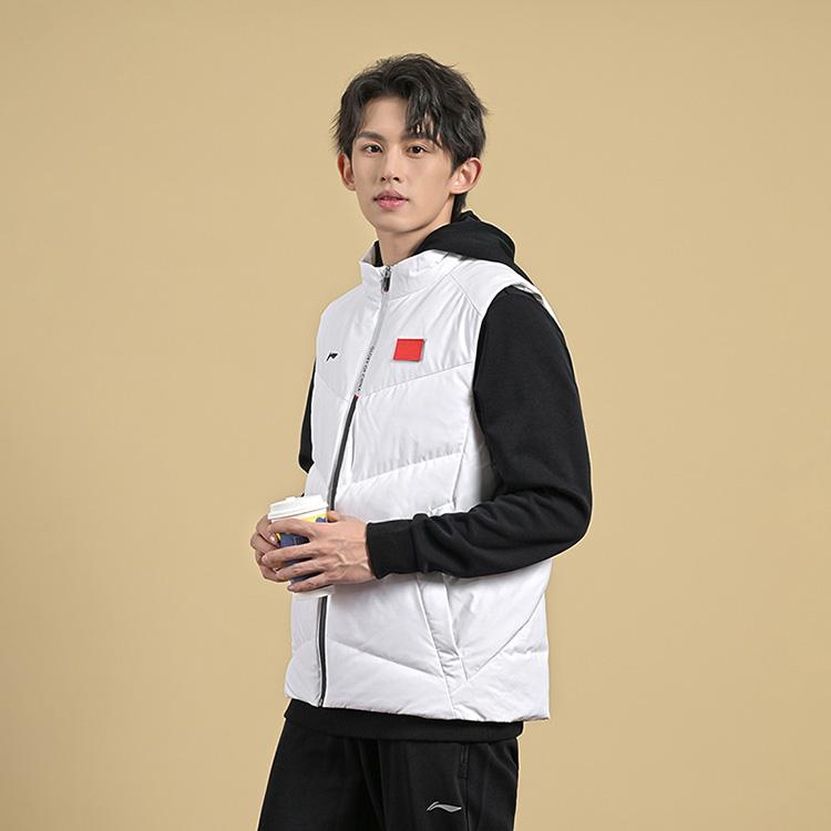 Li Ning National Team Series Stand Collar Zipper Warm Comfortable Down Vest Unisex Vest White AMRU047-2