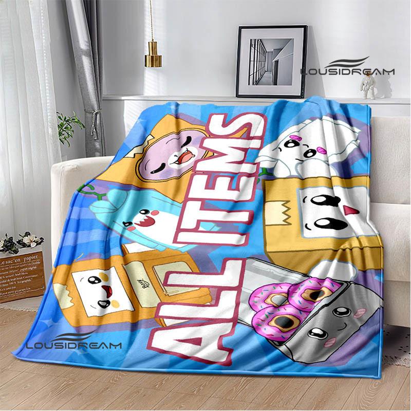 Cute Lankybox Foxy Boxy cartoon Printed blankets Picnic blanket Flannel Warm blanket Travel Blankets bed linings Birthday Gift