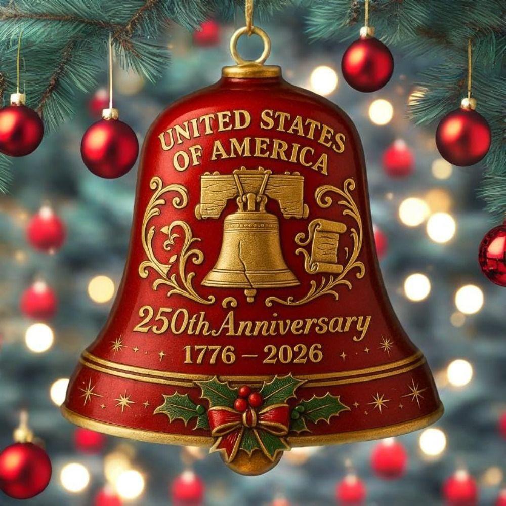 Vintage-Style 250th Anniversary Bell Ornament Portable Christmas Tree Decorations Metal Hanging Bell