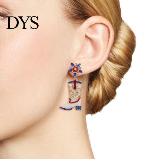 American Pride Earrings 1 Pair Women Hanging Independence Day Celebration Dangle Rhinestone Patriotic Decor Boots Snowflake Floral Shape Lady