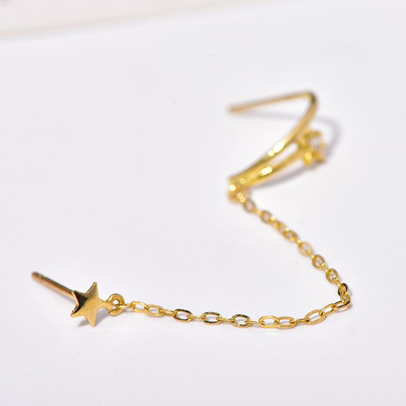 Temperament New Style Fashionable Hook Five-pointed Star Wire Double Ear Piercing Earrings Temperament Ear Chain