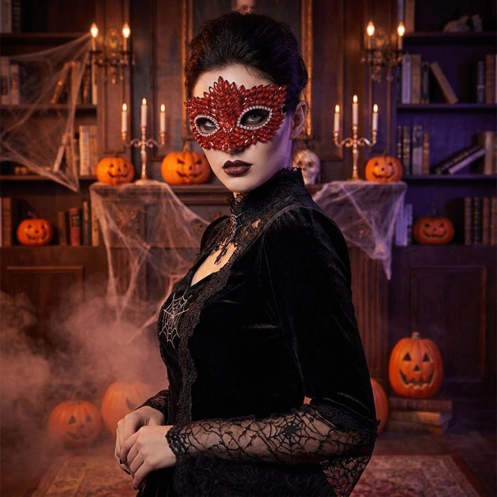 Luxury Half Face Mask Flame Leaf Rhinestone Half Mask Elegant Masquerade Mask Halloween Parties
