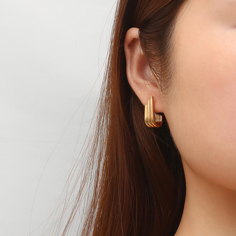 Trendy Retro Irregular Stainless Steel Women's Multi-Layer Titanium Earrings