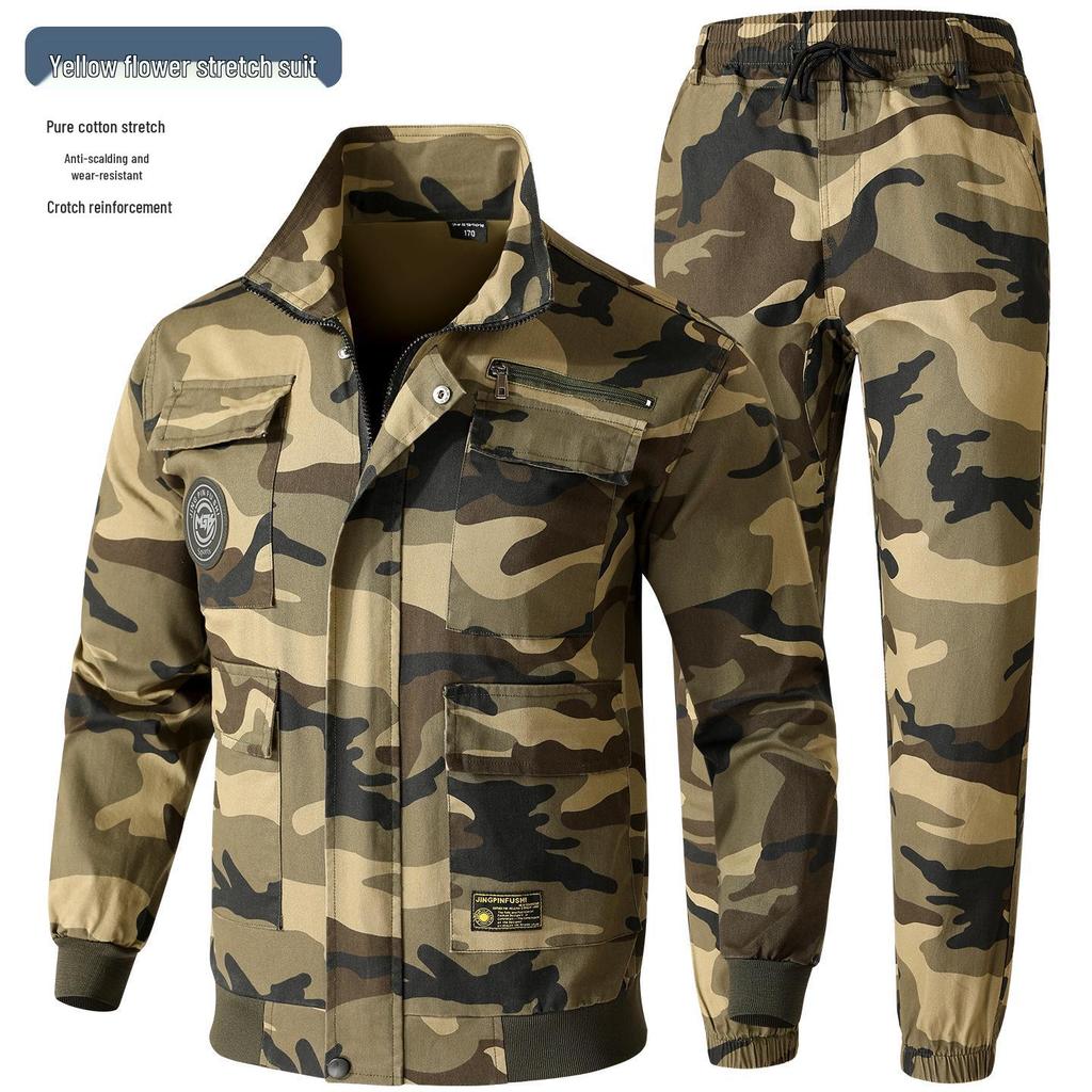 Unisex Elastic Workwear Set: Camouflage Cotton, Anti-Scald, Wear-Resistant for Welders and Auto Repair