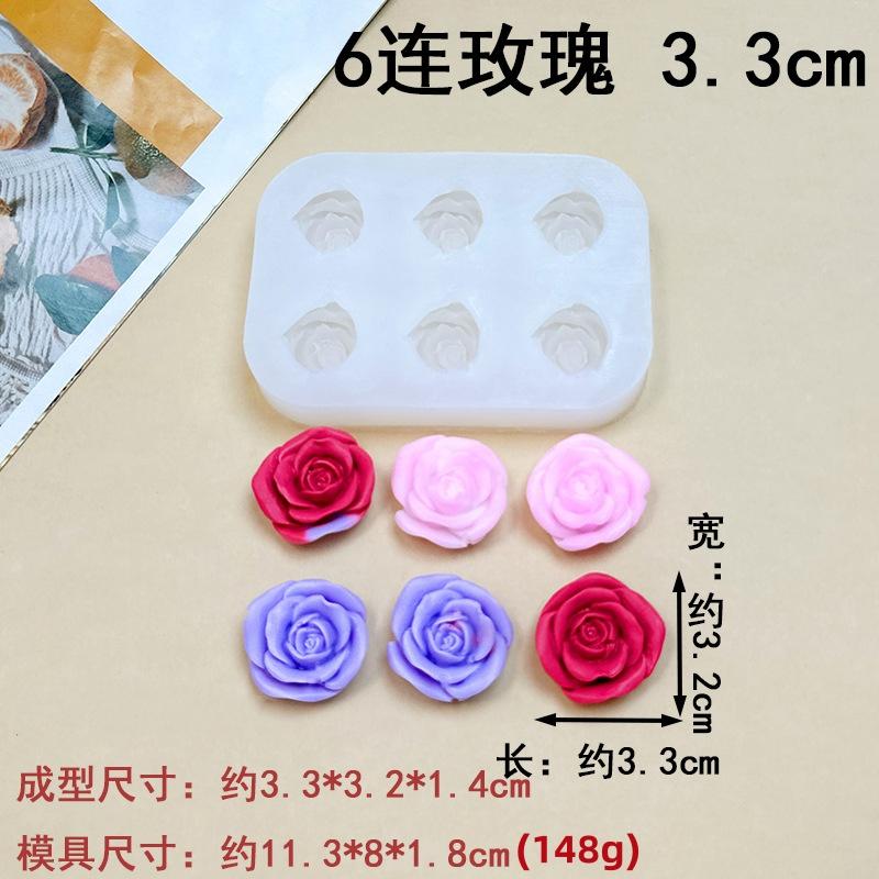 6-Hole Rose Peony Silicone Mold Handmade Mini Flower Shaped Candy Chocolate Cake Surface Decoration Baking Tool Resin Craft Mold