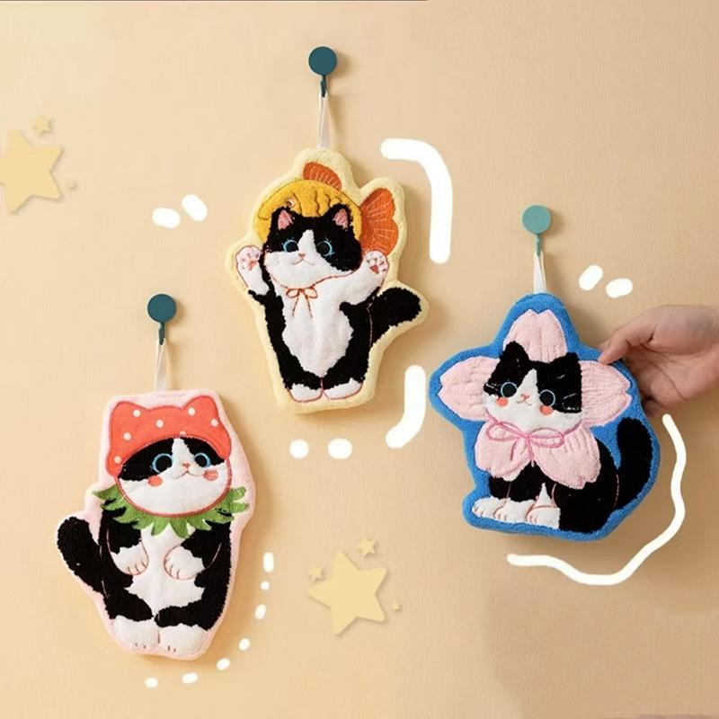 Cartoon Kitty Hand Towel Super Absorbent Hand Cloth Bathroom Bathroom Hanging Cleaning Wipe Cloth Kitchen Accessories