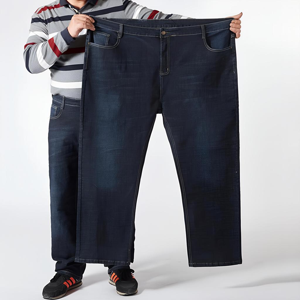 Plus Size Herren Loose Straight Jeans Klassische Business-Hose Jean-Hosen Männliche Marke Schwarz Blau