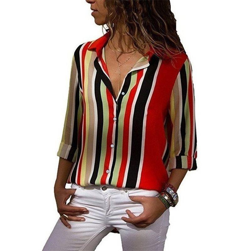 Women Autumn Striped Floral Long Sleeve Button V Neck T Shirt Casual Blouse Tops For Effortless Style And Comfort