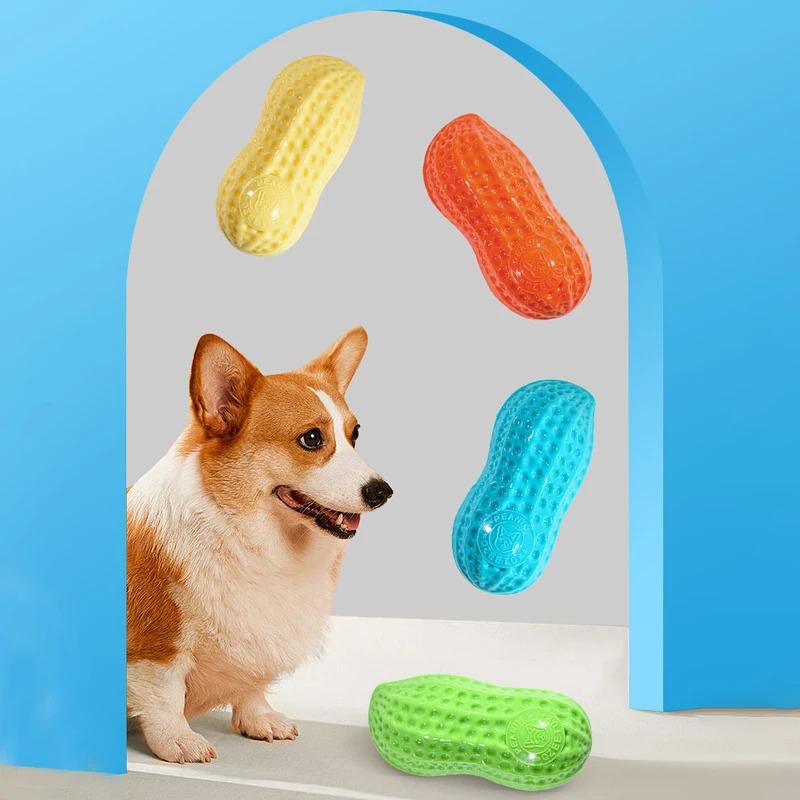 Squeaky Peanut Dog Chew Toy for Aggressive Chewers Interactive Pet Toy for Teeth Cleaning and Anxiety Relief Durable Rubber