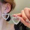 Zircon Rhinest Set Hollow Love Earrings for Women Korean Sweet Temperament Drop Earrings Exaggerated Luxury Wedding Zircon
