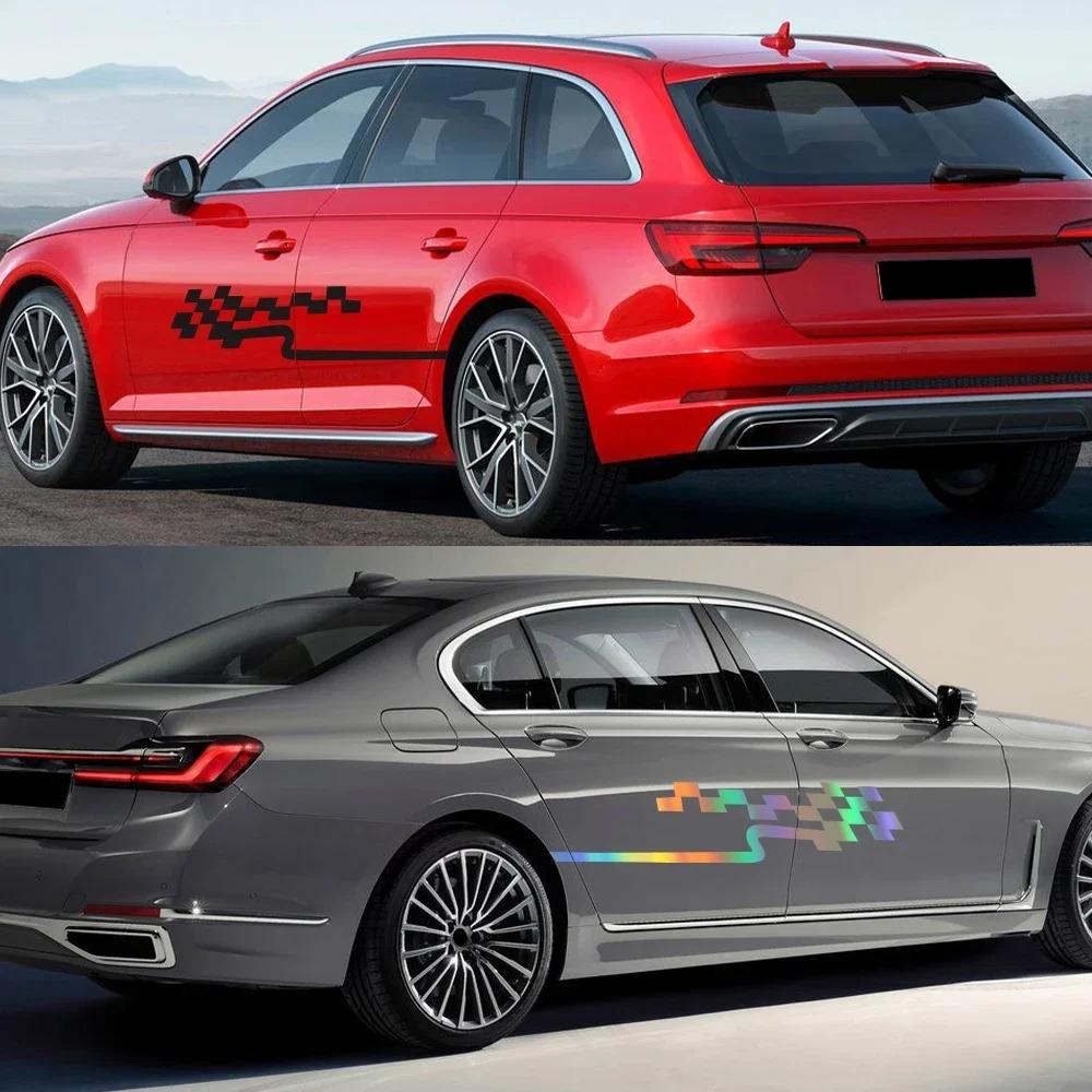 2PCS Car Side Body Vinyl Decals Waterproof Racing Stripes Vehicle Race Door Side Skirt Stickers Car Body Decorations Accessories
