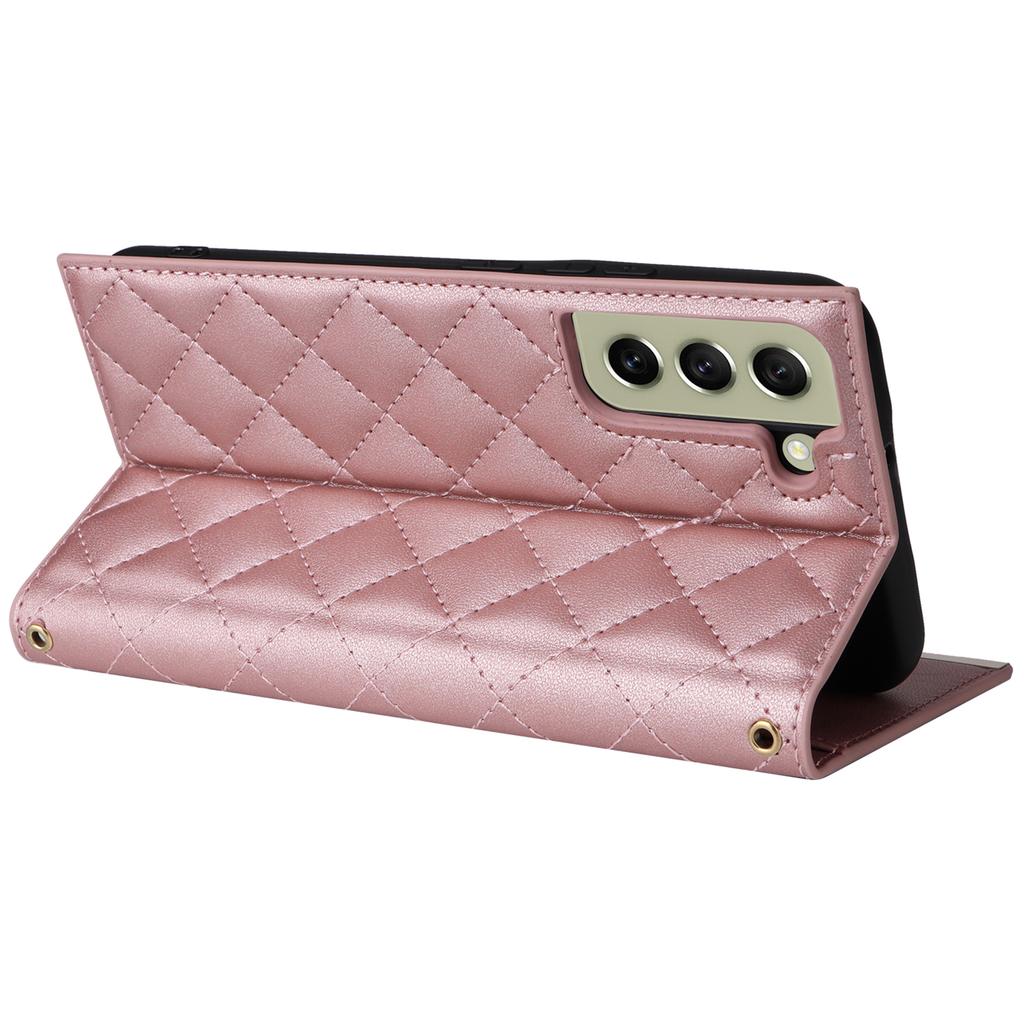 For Samsung Galaxy S21 FE 5G Leather Case Suction Cup 3 Card Slots Phone Cover