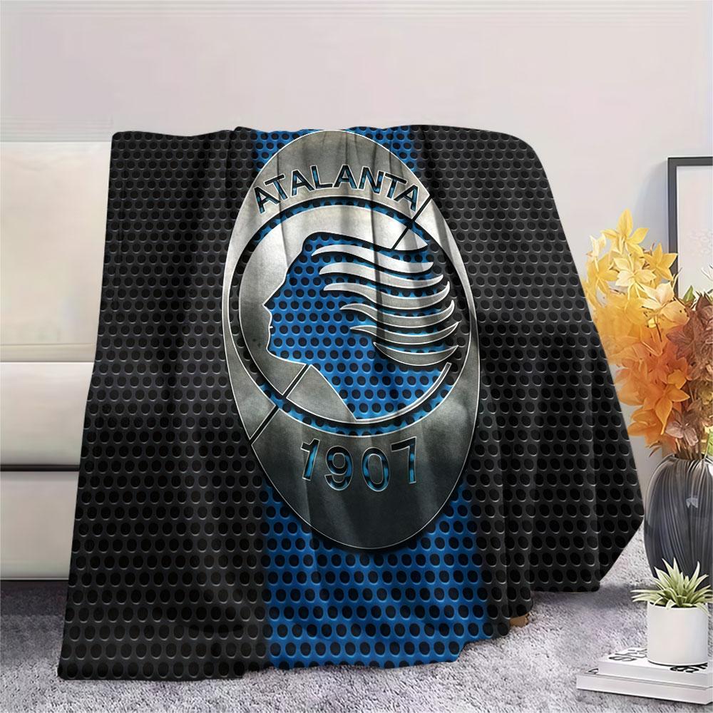Coperta in Flanella Stampata Logo Atalanta BC, morbida coperta per camera da letto divano, lavabile, merchandising tifoso di calcio, ottimo regalo.