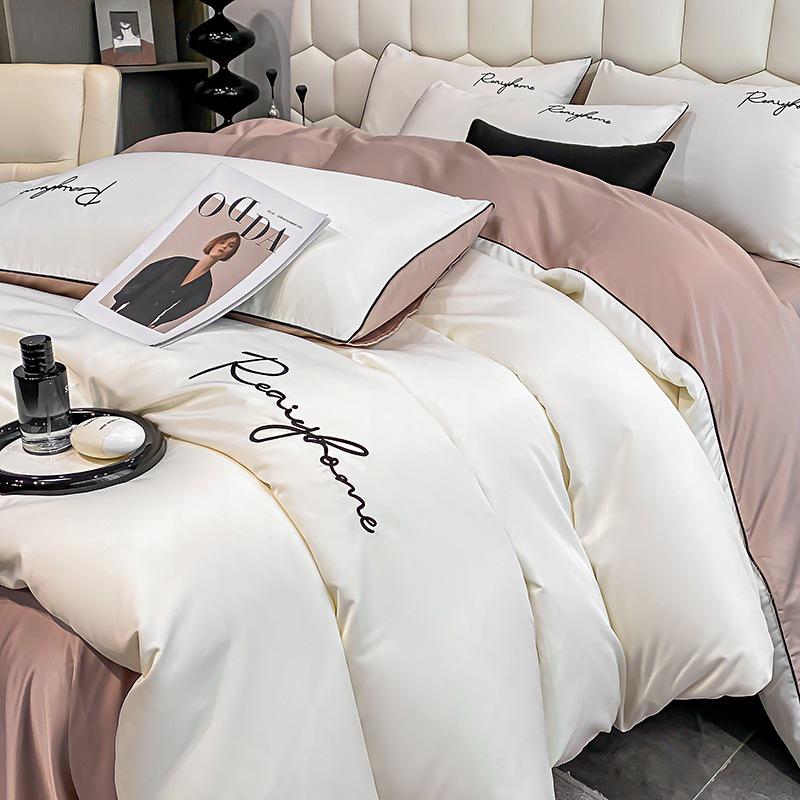 Luxurious Silky Ice Silk Embroidered Bedding Set