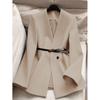 Womens Stand Collar Waist-Cinched Mid-Length Coat With Lining Elegant Office Wear 2026