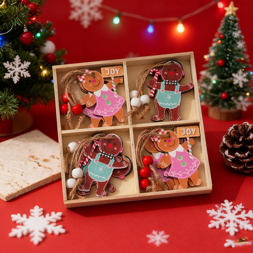 Vánoční dekorace: Barevné dřevěné figurky, vánoční stromkové ozdoby