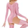 Leotardo Bodysuit Lencería Ropa de Dormir Ropa para Gimnasio de Mujer Cuello Redondo Manga Larga Brillante Elástico