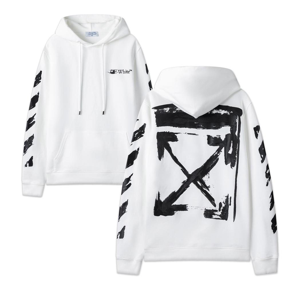Off-White 2025 Autumn and Winter New Graffiti Arrow Pattern Printed Hooded Sweatshirt for Men and Women