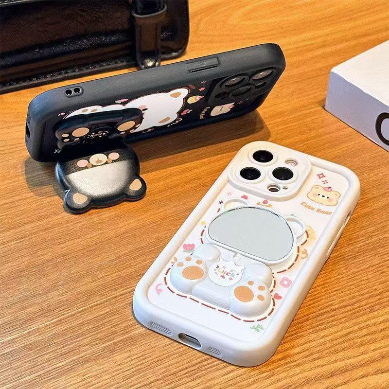 Applicable To Oppo Reno14F Cartoon Mobile Phone Case Realme C75 Painted Bear Mirror Holder Lens Protection
