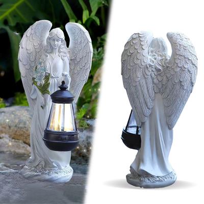 Statua di angelo solare con luce impermeabile, ali di fata, lampada con statua, accensione e spegnimento automatici, luce ornamentale per esterni e giardini