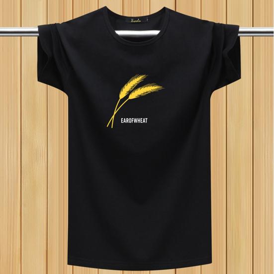 Men T-shirt Crew Neck Lightweight Simple Easy To Match Loose Short Sleeves Casual Wheat Spike Printing Summer Tops Daily Clothes