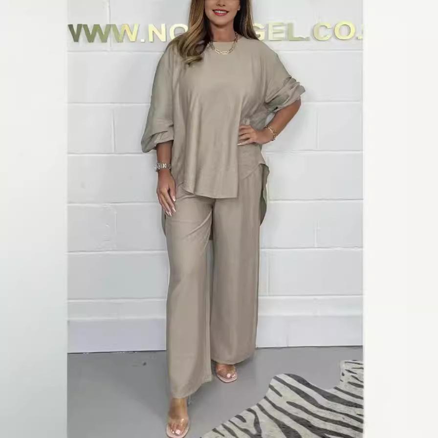 Pantalones Anchos de Satén de Acetato 2024 con Chaqueta Cola de Golondrina – Moda Casual de Color Sólido