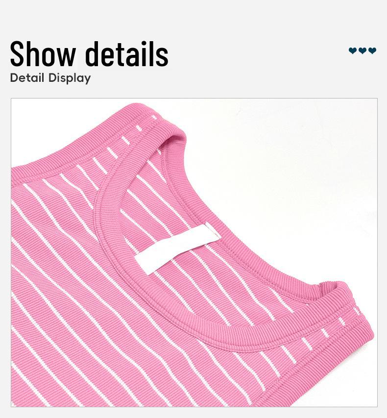 Women's Spring/Summer Slim Fit Striped Tank Top with Chest Pads - Round Neck Camisole Bra