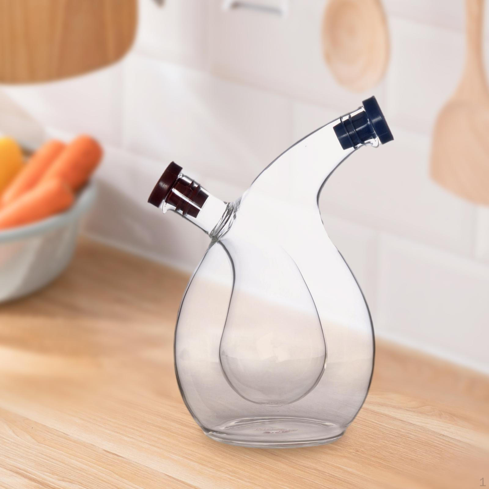 

Clear 2 in 1 Cruet Bottle Separated Compartments with Rubber Stopper for Cooking Multifunctional