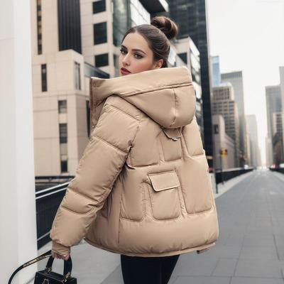 Abrigo de Pan para Mujer Otoño e Invierno Nuevo Estilo Corto Otoño e Invierno con Capucha Suelto Grueso Cálido Casual Abrigo de Algodón Tendencia