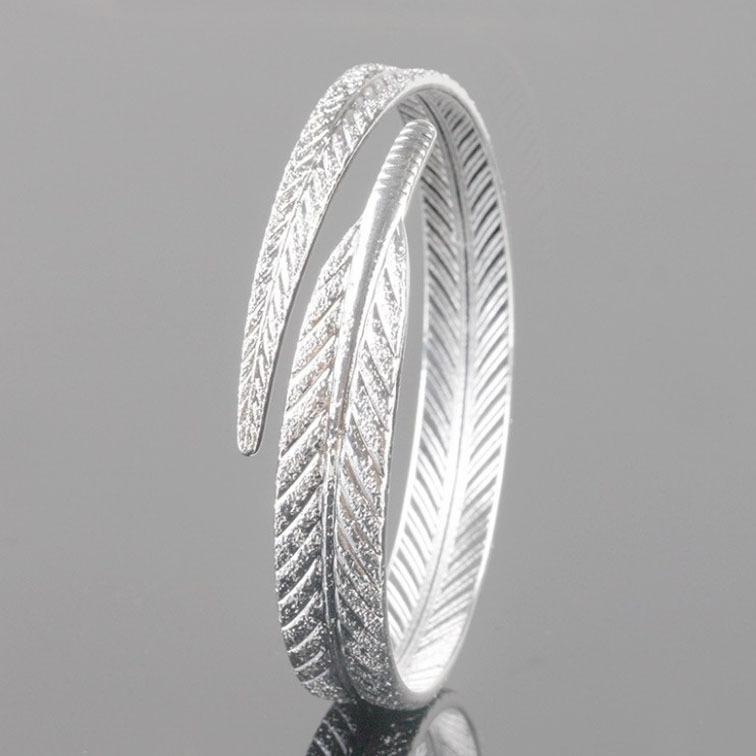 Sterling Women Bracelets Silver Feather Jewelry Accessories Girl Kids Gifts