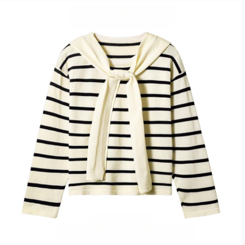 New Laid-back Striped Knitted Sweater for Women in Autumn and Winter, Loose and Versatile Sweater Coat, Shawl and Two Pieces