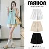 Women's Apricot High-Waist Cotton Linen Cargo Shorts - Summer 2025 Collection: Casual Wide-Leg Mid-Length Design