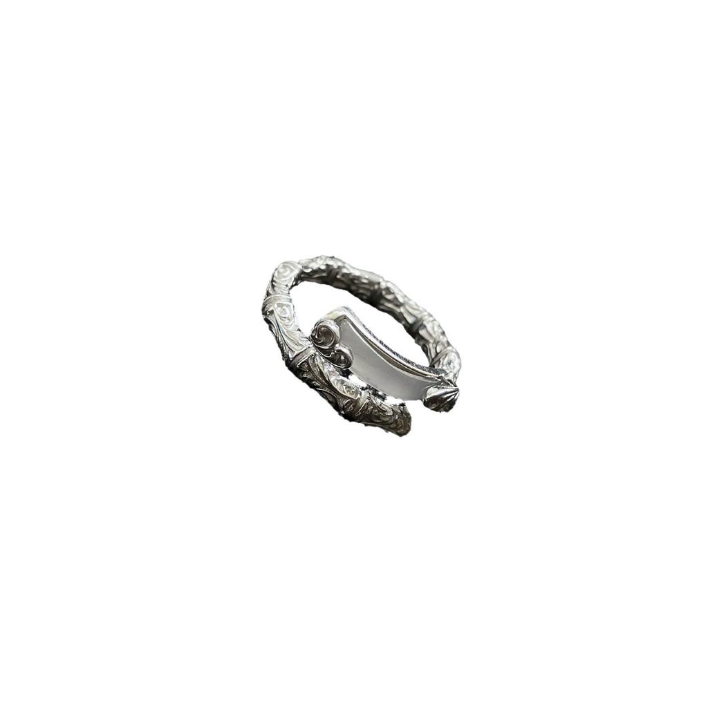 Tang Grass Pattern Bamboo Fritillary Ring Female Opening National Style Winding Curved Design Index Finger Ring Cold Wind Jewelry