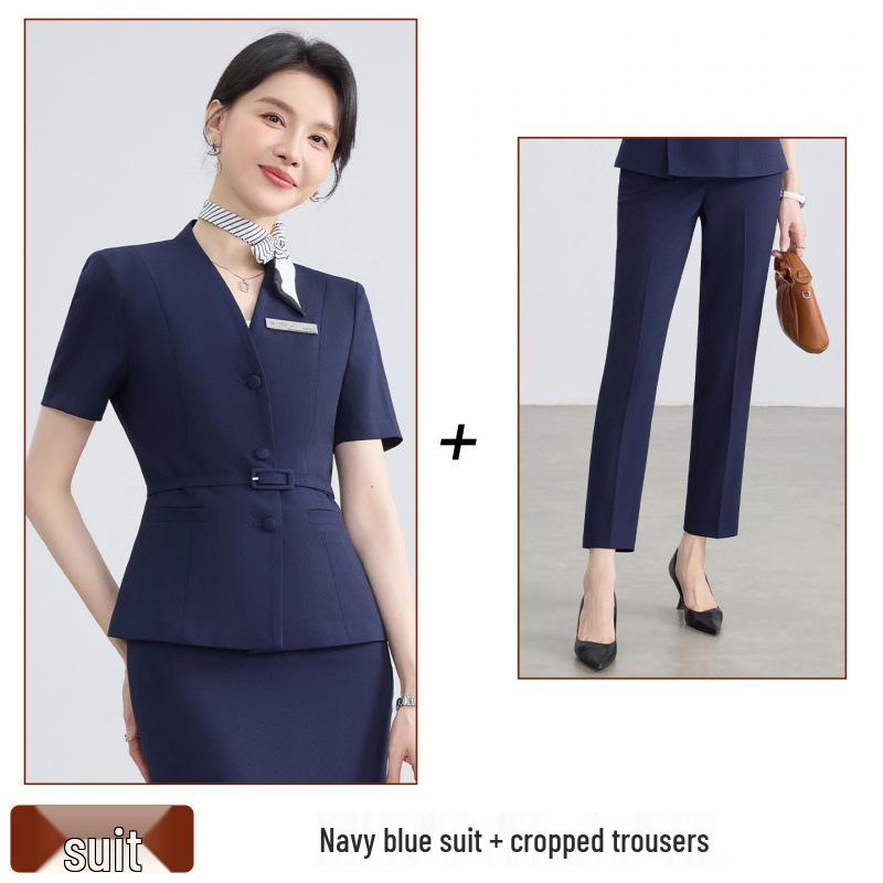 Women's Black Short-Sleeved Suit Set – Summer Lightweight Uniform for Hotel Receptionists, Sales Offices & Jewelry Stores