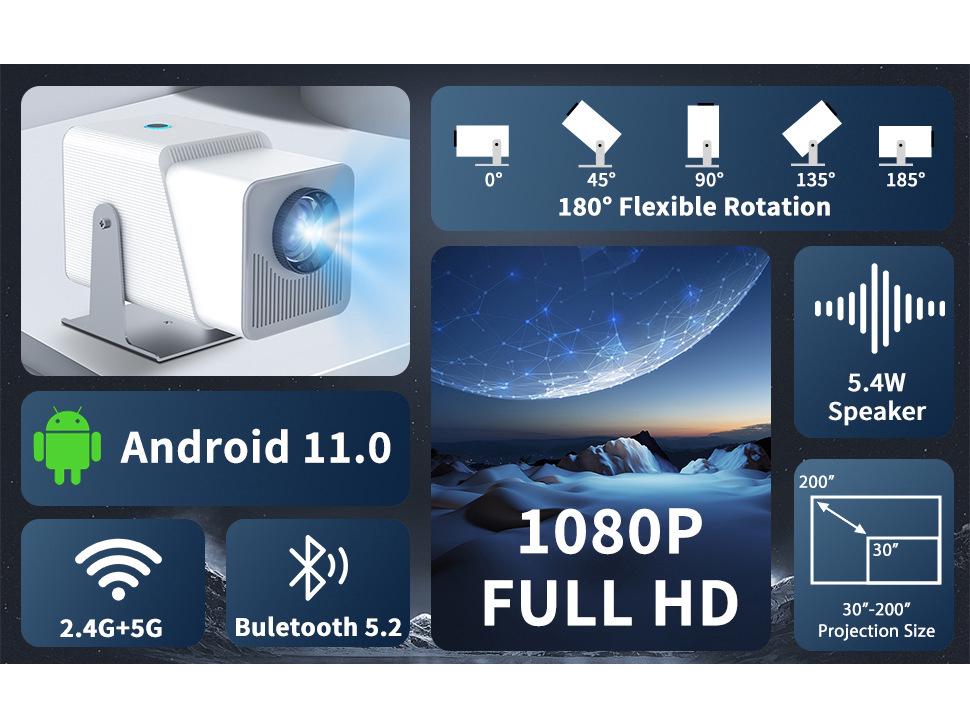 Lebeite Portable Mini HD Projector for Home, Dorm, and Bedroom – Mobile Phone Screen Mirroring with Gimbal Feature