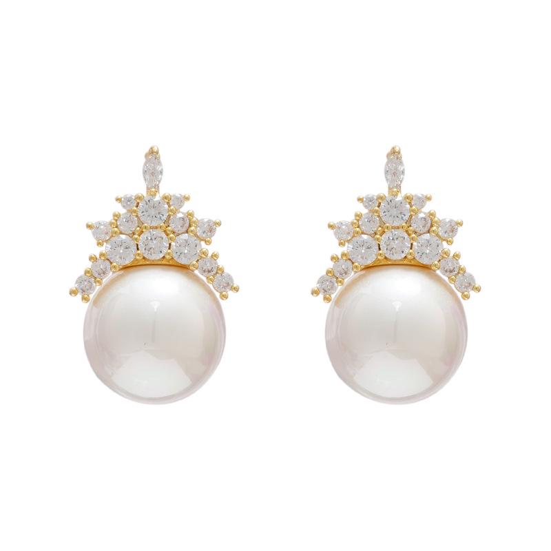 Crown Zircon Pearl Drop Earrings: Trendy, High-End Fashion & Light Luxury Style for Women