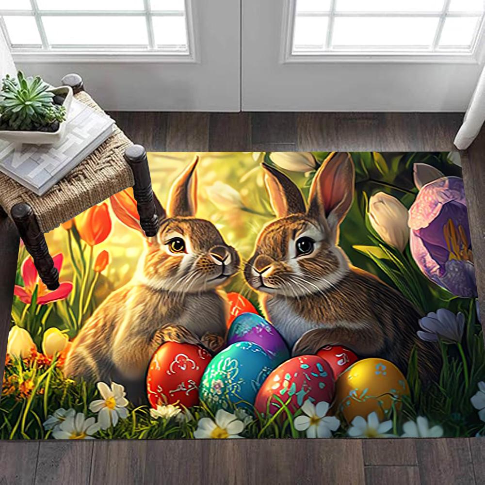 Easter Bunny Decorations Set Decoration,Carpet,Living Room,Bedroom, Non-slip,Square rug