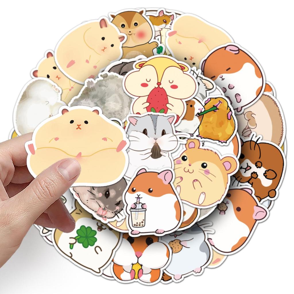 Cute Hamster Cartoon Stickers (50-Pack) for Laptop, Car, and Fridge Decoration