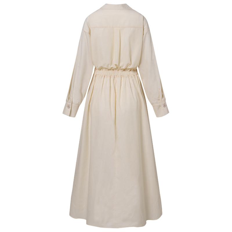 2026 Nové dámské bavlněné lněné tunikové šaty, Šaty ve stylu košile s vysokým pasem a páskem ve vysokoškolském stylu, Volné midi šaty s knoflíky vpředu