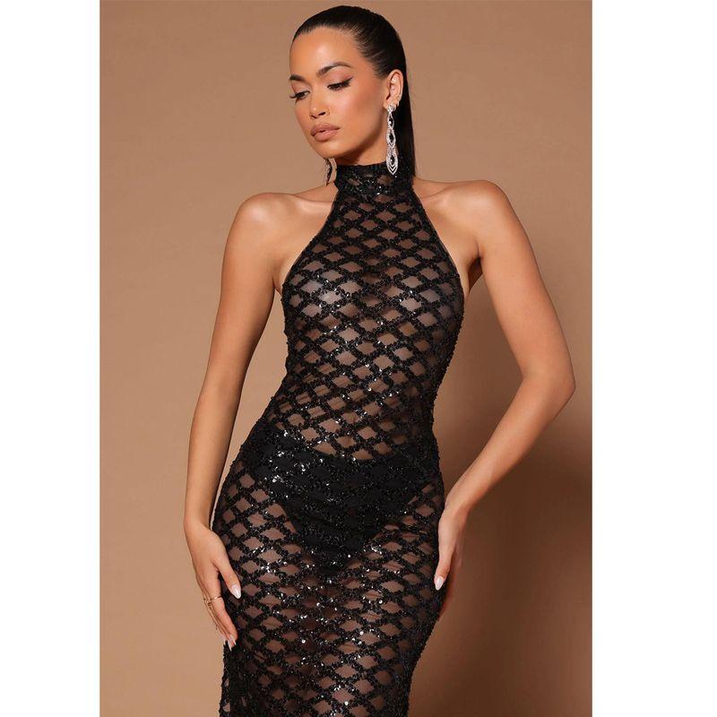 Sexy Evening Dress New Sexy Open Back Party Formal Dress Hot Rhinestone Sequin See-through Dress for Women
