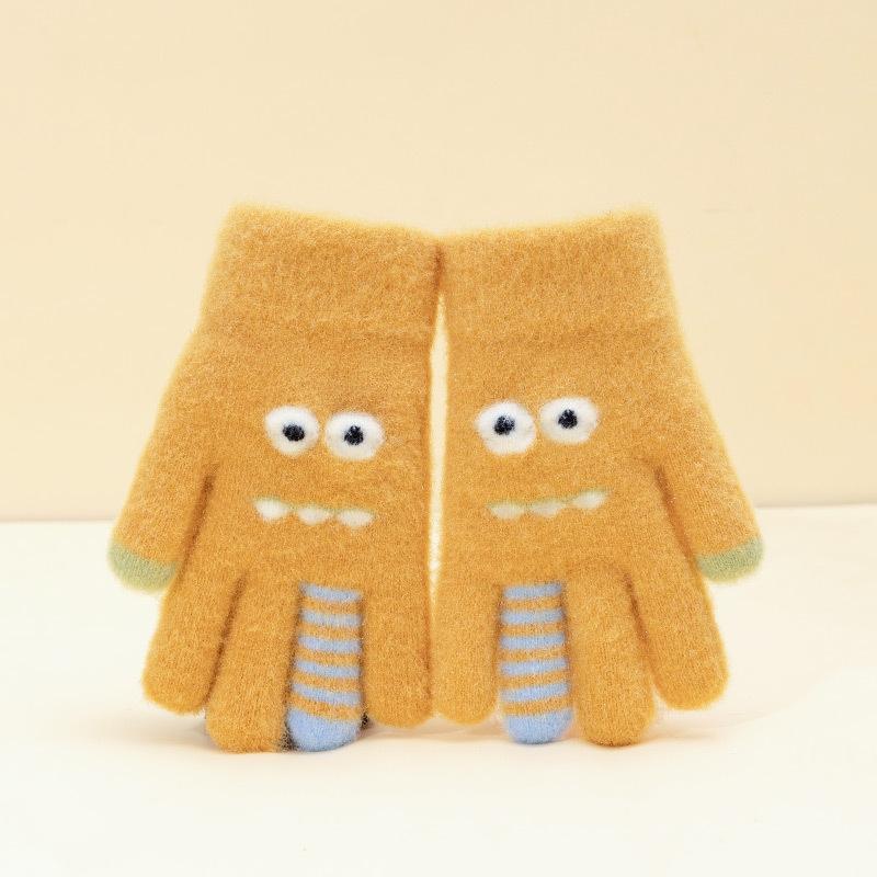 Winter Knitted Gloves Cartoon Stripe Elastic Five-finger Gloves Fashion Thickend Kids Gloves Boys And Girls