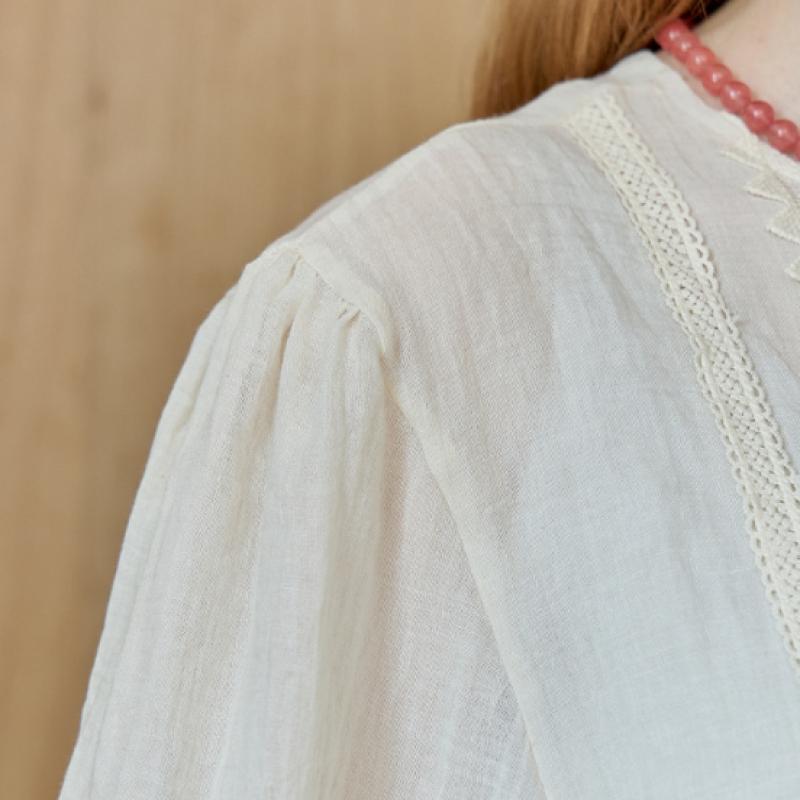 MAXZA Ösen spitze Baumwollmischung Rundhals Bluse Ze06qb011nh